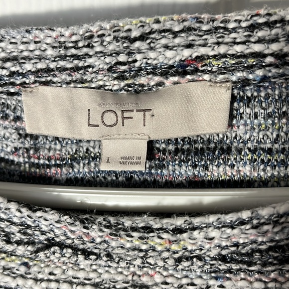 LOFT texture knit cotton blend blk pullover crop sweater 3/4 sleeve side slit LG - Picture 3 of 11